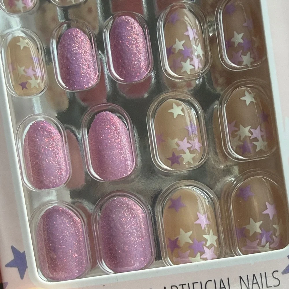 Helios Starstruck Press On Nails Pink Glitter & Star‎ Design – New